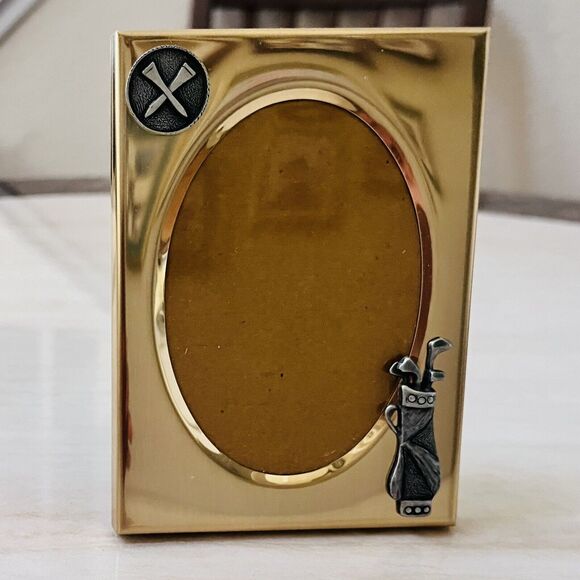 Vintage The Castriota Collection Picture Frame Golf Clubs Gold Tone Metal 3.5x5” - Picture 3 of 7